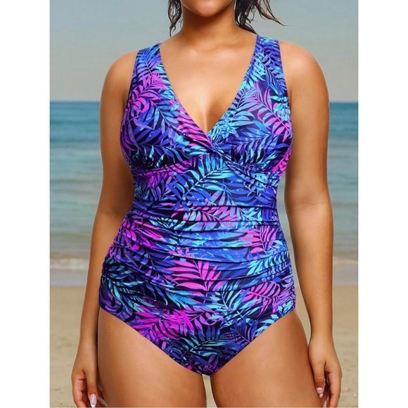 Aqua Eve Women Plus Size One Piece Swimsuits‎ Tummy Control Bathing Suits  18W - Picture 1 of 9